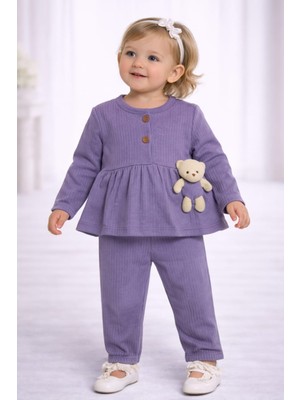 love Ayıcıklı Düğmeli Kız Bebek Takım