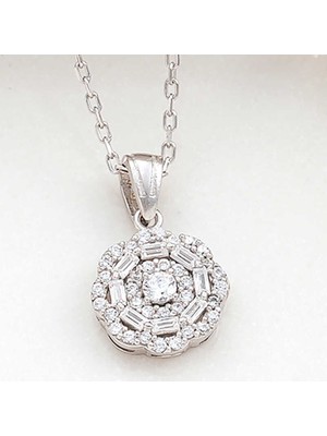 Skygo 925 Ayar Gümüş Zirkon Taşlı Çiçek Kadın Kolye