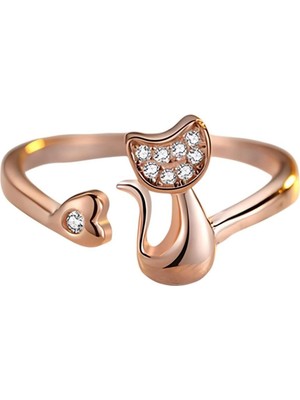 Kumi 925 Ayar Gümüş Boyutlanabilir Sevimli Kedi Kadın Yüzük