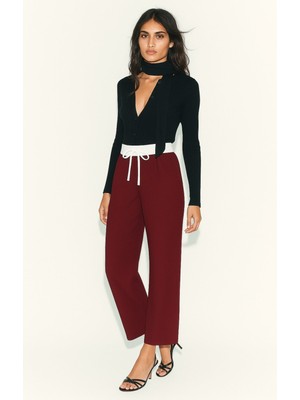 Çift Bel Bantlı Wide Leg Pantolon
