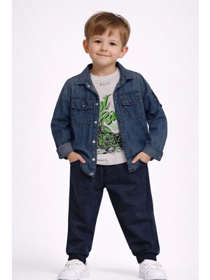 love Baskı Detaylı Tshirt Gömlek Takım