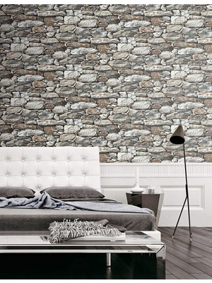 Skygo Taş Duvar Desenli Kendinden Yapışkanlı 3D Duvar Raf Kapı Kaplama Kağıdı 3 Metre 60 cm