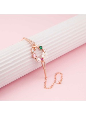 Skygo 925 Ayar Gümüş Rose Kalp Manolya Çiçeği Kelebek Kadın Bileklik