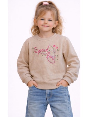 love Yazı Işlemeli Yuvarlak Yaka Kız Çocuk Sweat