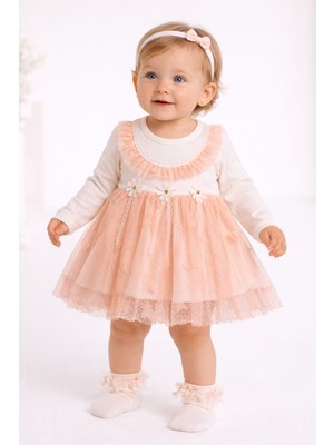 love Tüllü Yavruağzı Renk Kız Bebek Elbise