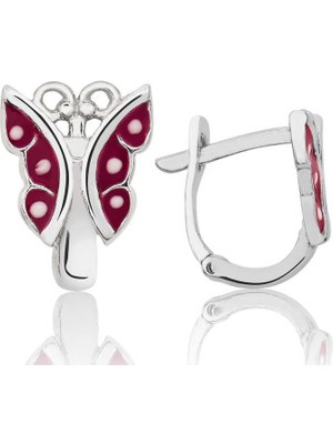 Skygo Gümüş Kırmızı Kelebek Çocuk Küpesi