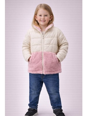 love Içi Peluş Dışı Yarım Peluş Fermuarlı Cepli Yarım Yaka Kız Çocuk Mont