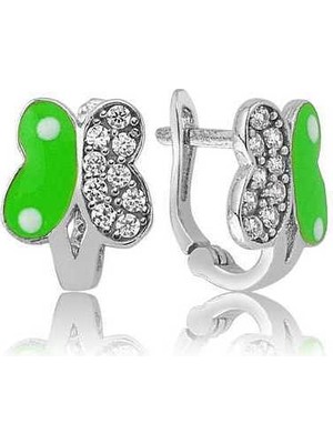 Skygo Gümüş Yeşil Kelebek Çocuk Küpe