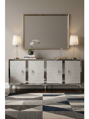 Yumedi Design KA1801BS - Kerem Konsol, Tv Sehpası, Çok Amaçlı Dolap ve Kahve Köşesi 180CM Beyaz-Silver