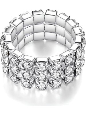 Kumi Zirkon Taşlı Su Yolu Gizli Lastikli Elastik Boyutlanabilir Kadın Yüzük 3'Lü