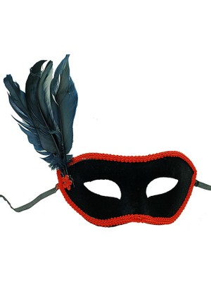 Skygo Siyah Renk Yandan Tüylü Siyah Süet Kaplama Parti Balo Maskesi 21X20 cm