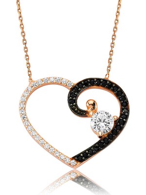 Skygo 925 Ayar Gümüş Kalpli Tek Taş Kadın Gümüş Kolye