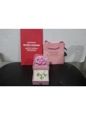 Kumi 925 Ayar Gümüş Kalp İçinde Zirkon Taşlı Kolye Küpe Seti Sevgili Cüzdanı Sevgililer Günü Hediyelik