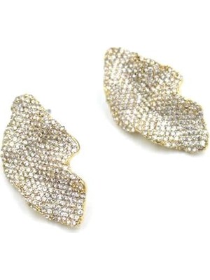 Skygo Dalgalı Taşlı Küpe - Beyaz