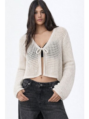 Önü Biritli Crop Hırka