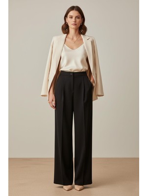 Puane Kadın Yüksek Bel Geniş Paça Kumaş Pantolon -18289PNT