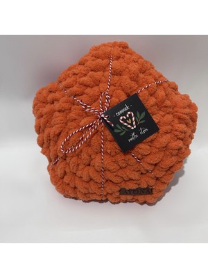 Ayona El Örgüsü Turuncu Puffy Yıldız Yastık - Ultra Yumuşak Hediyelik Dekoratif Yastık 28X28 cm