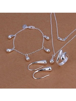 Mimozaavm 925 Ayar Damgalı Unisex Gümüş Kaplama Bileklik Kolye Küpe Bileklik Yüzük Seti