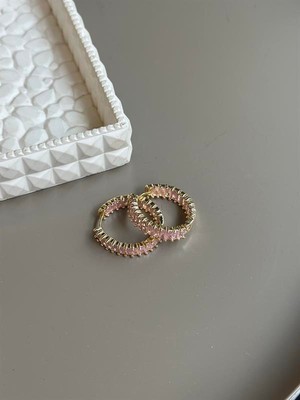 Skygo Taşlı Halka Küpe - Pembe