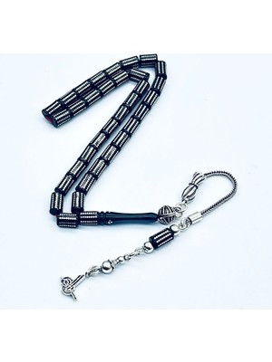 Tesbih Pasajı Gümüş Işlemeli Bilek Boy Sıkma Ateş Kehribar Tesbih