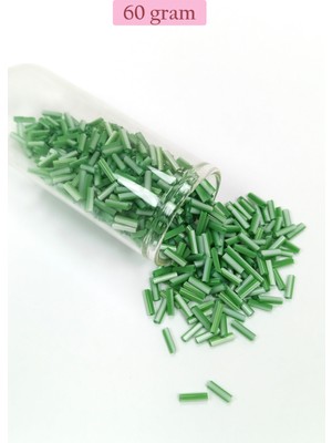 Skygo Uzun Boru Kesme Boncuk Çap 2mm Uzunluk 10 mm - 60 Gram - Yeşil Beyaz - BNC286
