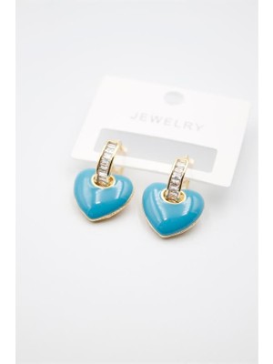 Skygo Mineli Kalp Küpe - Turkuaz