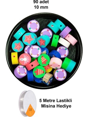 Skygo 90 Adet 10 mm Polimer Kil Fimo Boncuk Takı Bileklik + 5 Metre Lastikli Misina Hediye - Deniz Temalı