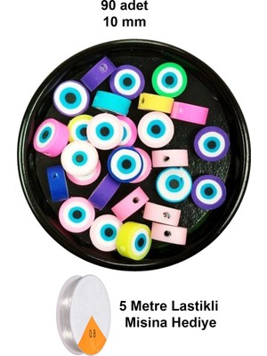 Skygo 90 Adet 10 mm Polimer Kil Fimo Boncuk Takı Bileklik + 5 Metre Lastikli Misina Hediye - Nazar Boncuğu