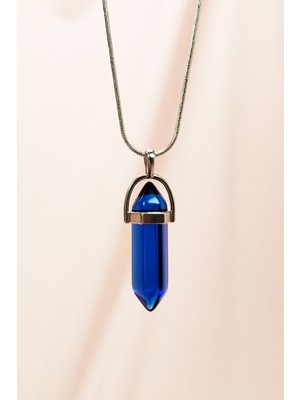 Skygo Safir Doğal Taşı Zincirli El Yapımı Tasarımlı Kolye Uç: 3,5 cm Zincir: 20 cm Kutulu