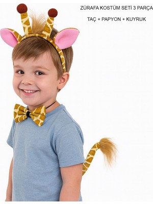 Skygo Zürafa Kosümü Aksesuar Seti 3 Lü - Taç Papyon Kuyruk