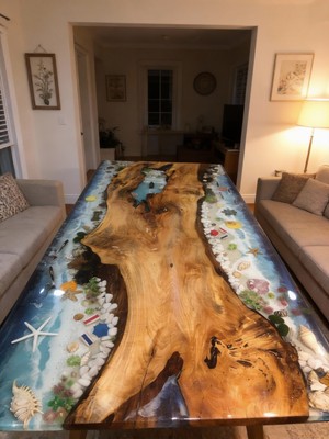 Nadisse Ahşap Mavi River Epoksi Masa