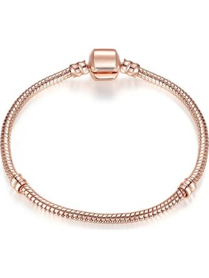 Kumi 925 Ayar Cham Uyumlu Yılan Zincir Gümüş Üzeri Altın Kaplama Kadın Bileklik-rose Gold