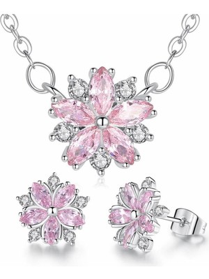 Kumi 925 Ayar Gümüş Avusturya Kristali Taşlı Kiraz Model Kolye Ve Küpe Seti Takım Sevgililer Günü Hediye