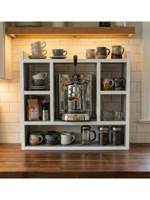 Trendpix Mutfak Tezgah Üstü Çok Amaçlı Ahşap Raf Kahve Köşesi Kupa Bardak Modern Kahvelik