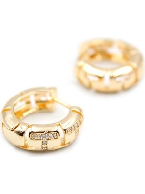 Skygo Taşlı Halka Küpe - Altın