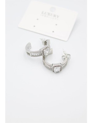 Skygo Baget Taşlı Küpe - Gümüş