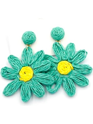 Skygo Papatya Hasır Küpe - Turkuaz