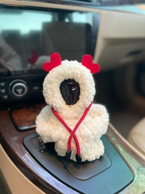 Vites Hoodie-Araç Vites Poları-Peluş Vites Poları-Beyaz- Kalp Kulaklı - Araç Vites Kıyafeti