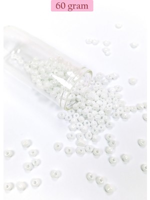 Skygo Dökme Cam Kum Boncuk Büyük Boy (6/0) 4 mm - 60 Gram - Kar Beyaz - BNC109