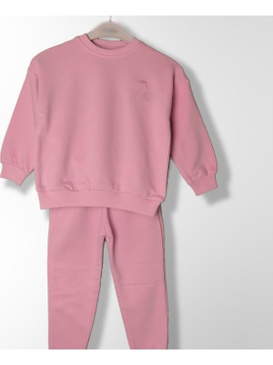 Moda Rüyası Kiraz Detaylı Pembe Kız Çocuk Eşofman Takımı  Alt Üst