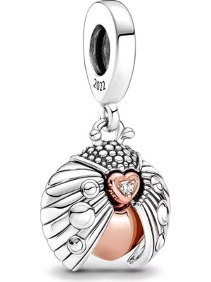 Kumi 925 Ayar Gümüş Uğur Böceği ve Kalp Figürlü Charm – Bileklik ve Kolye Uyumlu