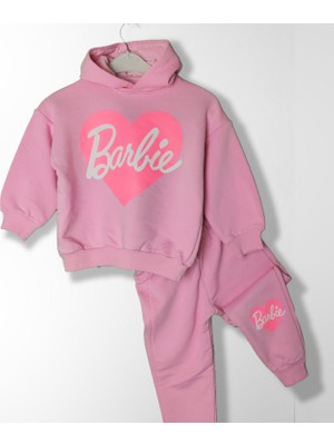 Moda Rüyası Barbie  Kız Çocuk Eşofman Takımı Pembe Kapüşonlu Alt Üst