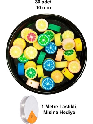 Skygo 30 Adet 10 mm Polimer Kil Fimo Boncuk Takı Bileklik + 1 Metre Lastikli Misina Hediye - Renkli Limon