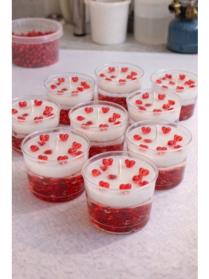 Kalp Süslemeli Mika Bardak Mum – Vanilya Kokulu Dekoratif Su Tasarımlı Romantik Mum