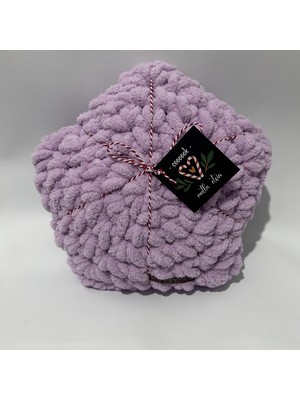 Ayona El Örgüsü Eflatun Puffy Yıldız Yastık - Ultra Yumuşak Hediyelik Dekoratif Yastık 28X28 cm