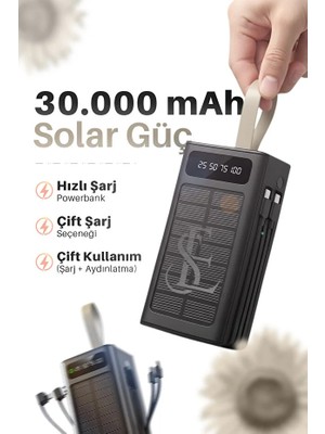 Ensiga Güneş Enerjili LED Işıklı 30.000 Mah Powerbank Ape Solar Şarj Aleti 2x USB Çıkışlı Mikro Type-C