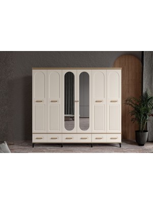 Doressa Hima Walnut 6 Kapılı Aynalı Gardırop