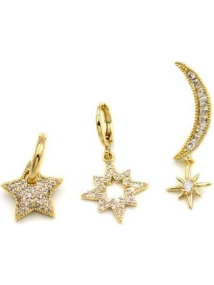 Skygo 3'lü Taşlı Halka Küpe - Altın