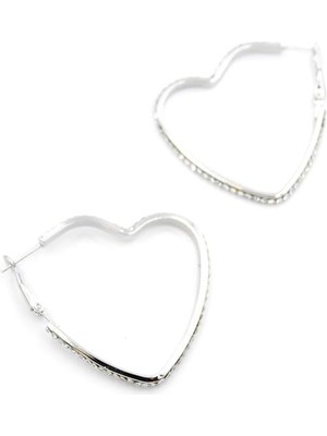 Skygo Taşlı Kalp Halka Küpe - Gümüş