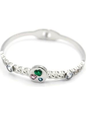 Skygo Taşlı Kalp Bilezik - Gümüş